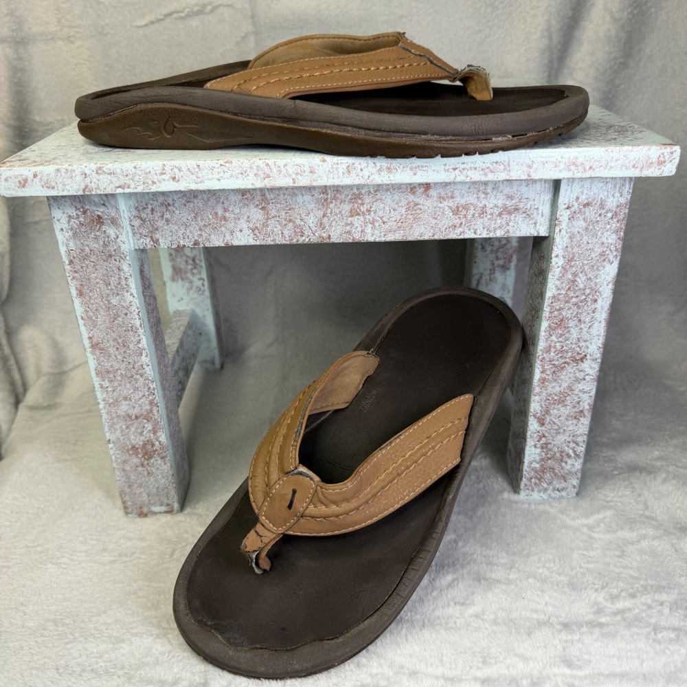 OluKai Hokua Flip Flop Sandals Mens 10 Brown Tan Water Resistant Comfort 10161
